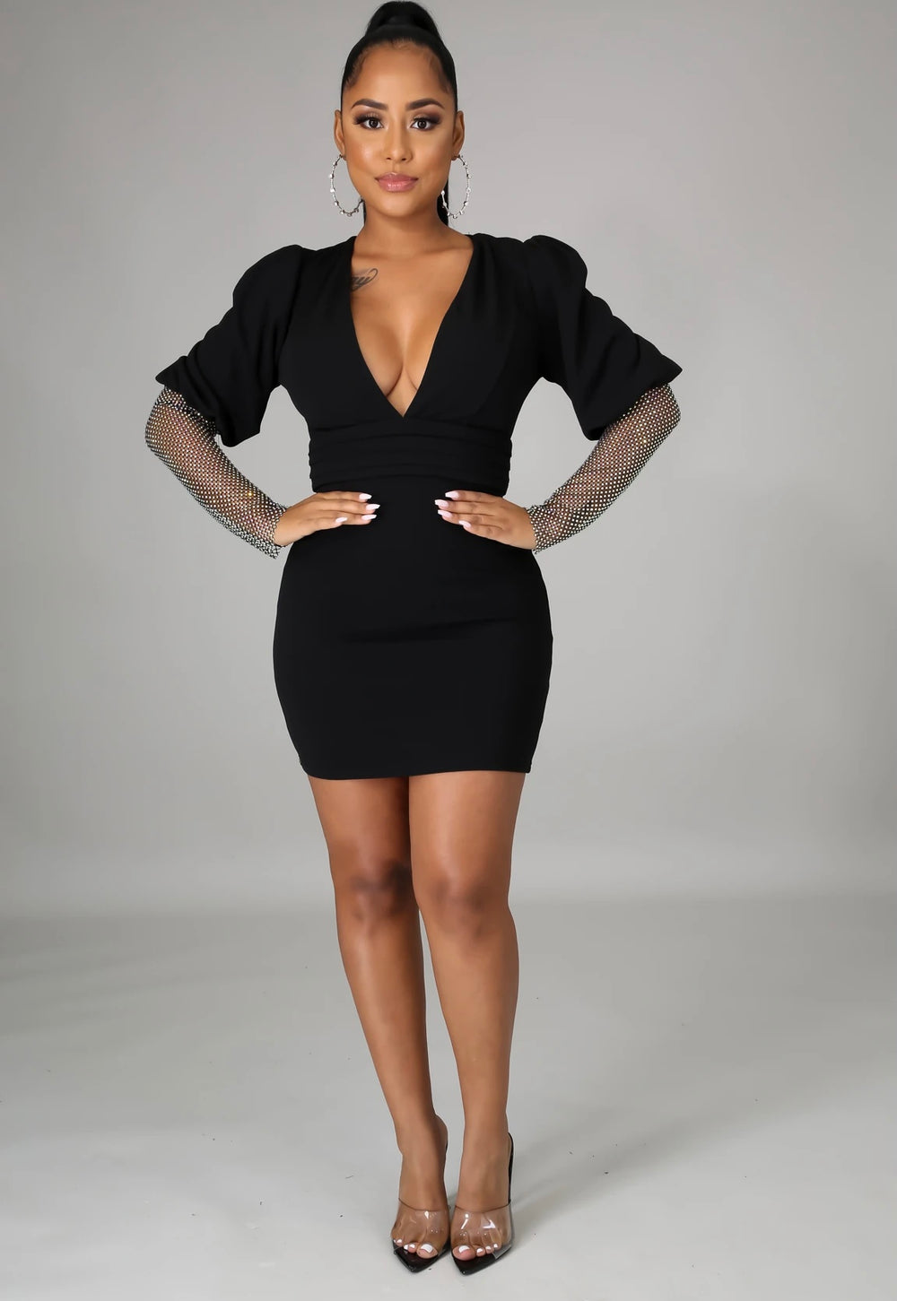 Amara Rhinestone Dress || Black - Rehabcouture
