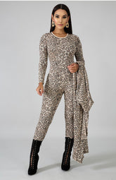 Leopard Jumpsuit Cardigan Set - Rehabcouture