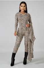 Leopard Jumpsuit Cardigan Set - Rehabcouture