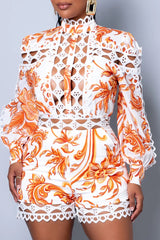 Alexandra Lace Romper || Orange - Rehabcouture