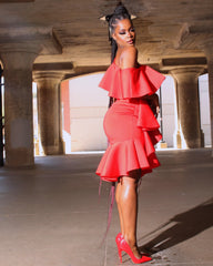 Helena Ruffle Dress || Red - Rehabcouture
