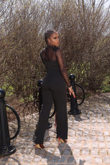 Diana Mesh Sleeve Jumpsuit || Black - Rehabcouture