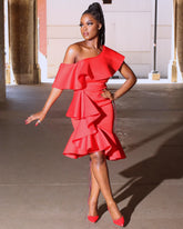 Helena Ruffle Dress || Red - Rehabcouture