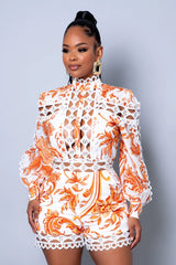 Alexandra Lace Romper || Orange - Rehabcouture