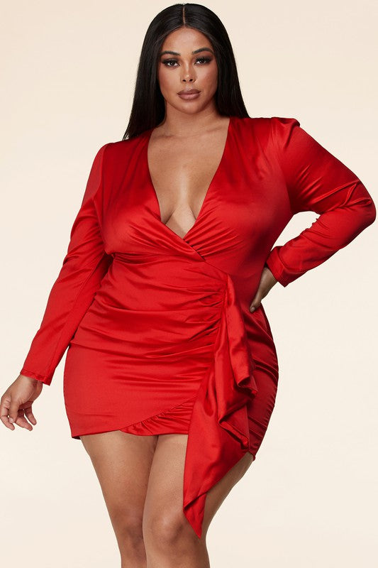 satin mini dress plus size Plus-Size Short Satin Semi-Formal Dress with Beads Red / 22W