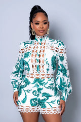 Alexandra Lace Romper || Green - Rehabcouture