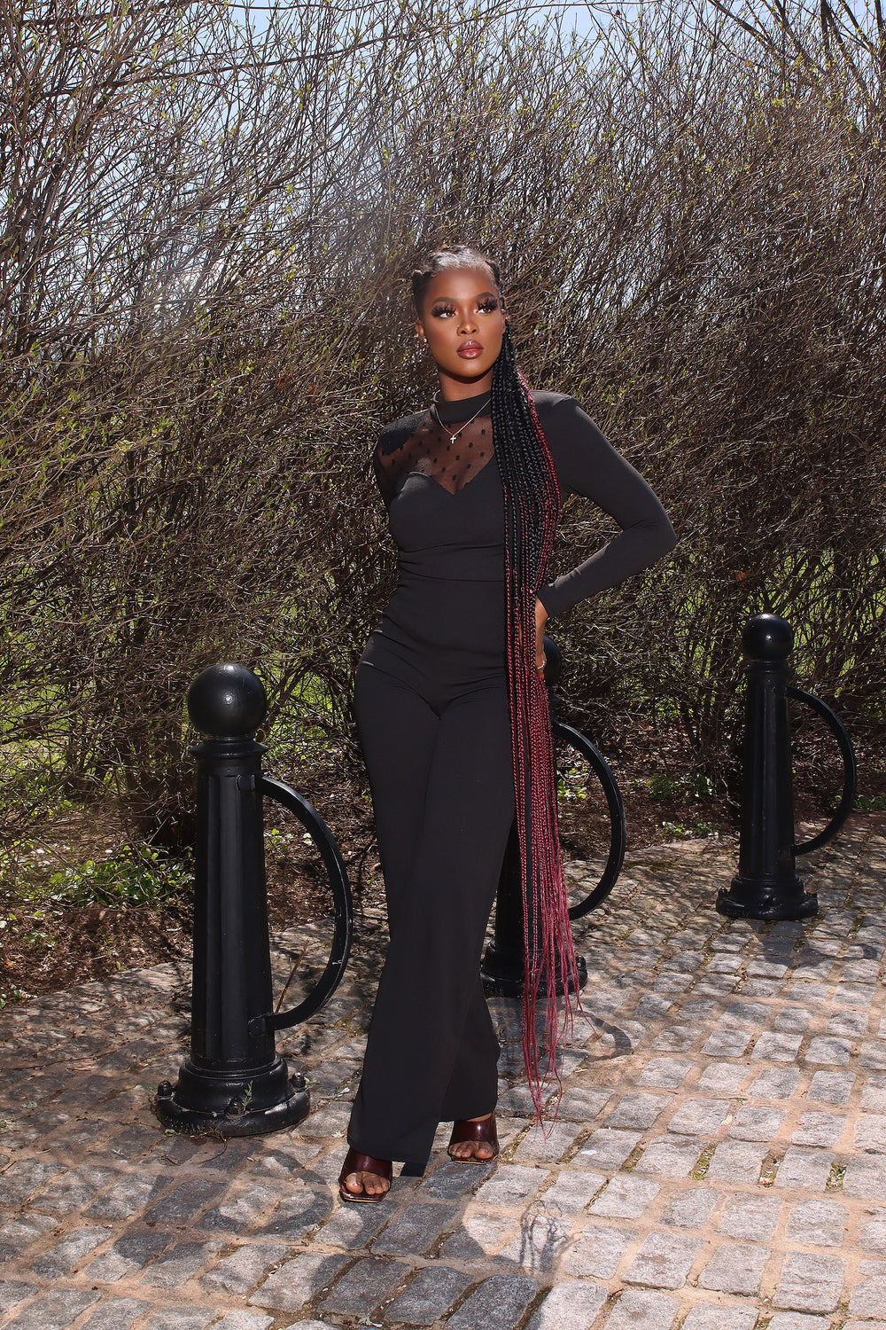 Diana Mesh Sleeve Jumpsuit || Black - Rehabcouture