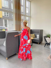 Santorini Vibes Maxi Print Dress || Red - Rehabcouture