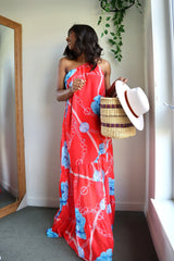 Santorini Vibes Maxi Print Dress || Red - Rehabcouture