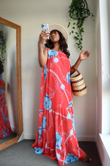 Santorini Vibes Maxi Print Dress || Red - Rehabcouture