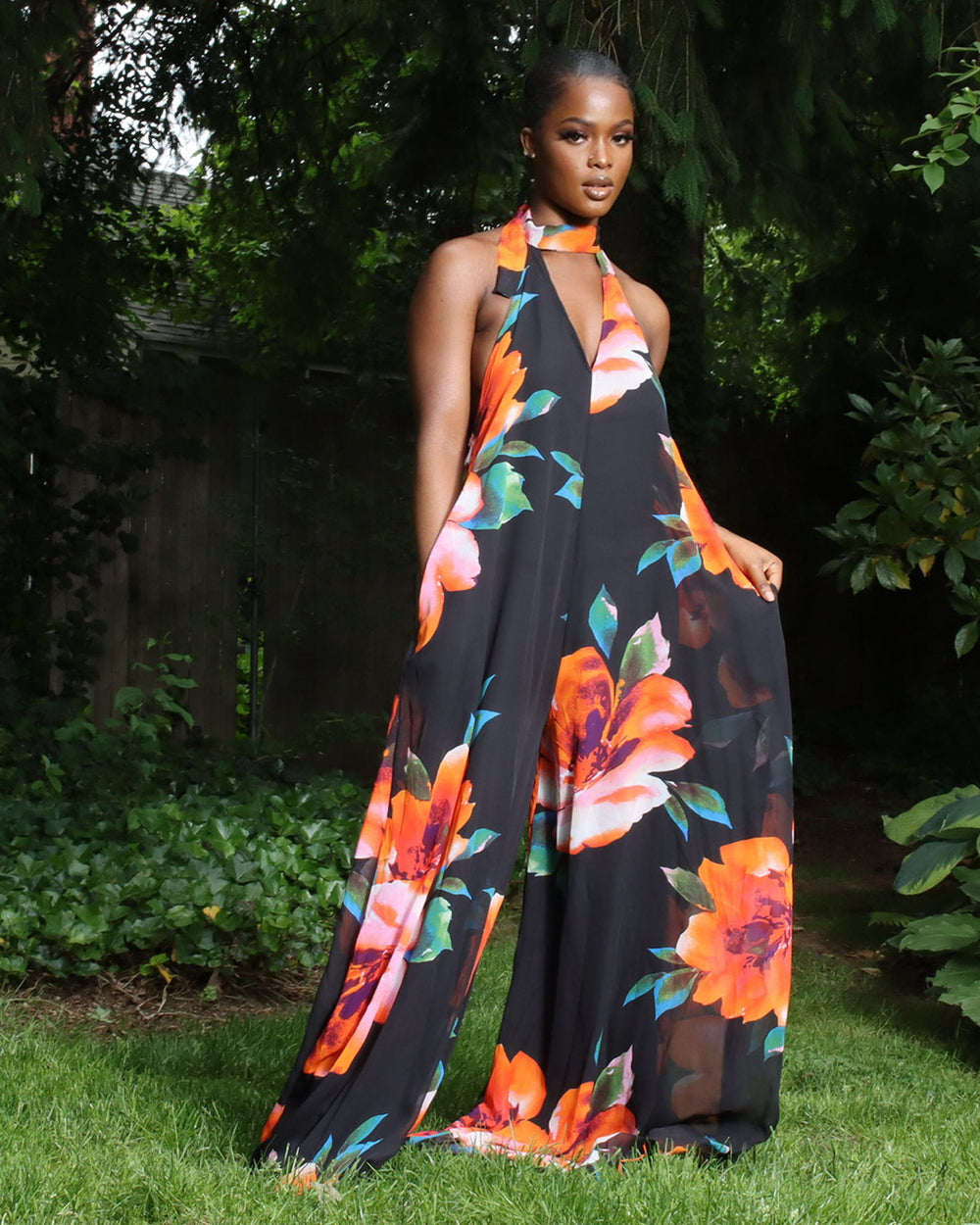 Bali Floral Jumpsuit || Black - Rehabcouture