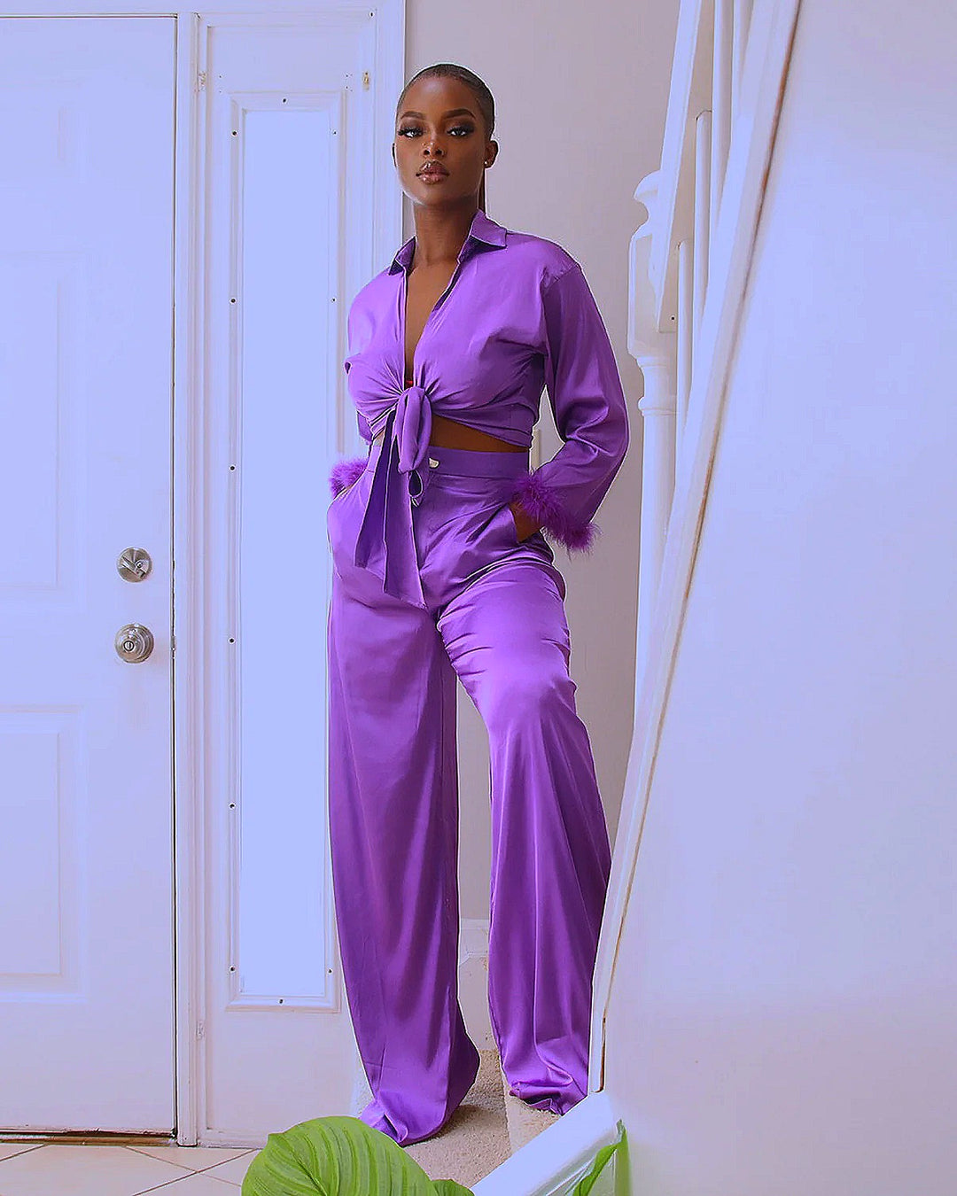 Makela Satin Pant Set || Purple