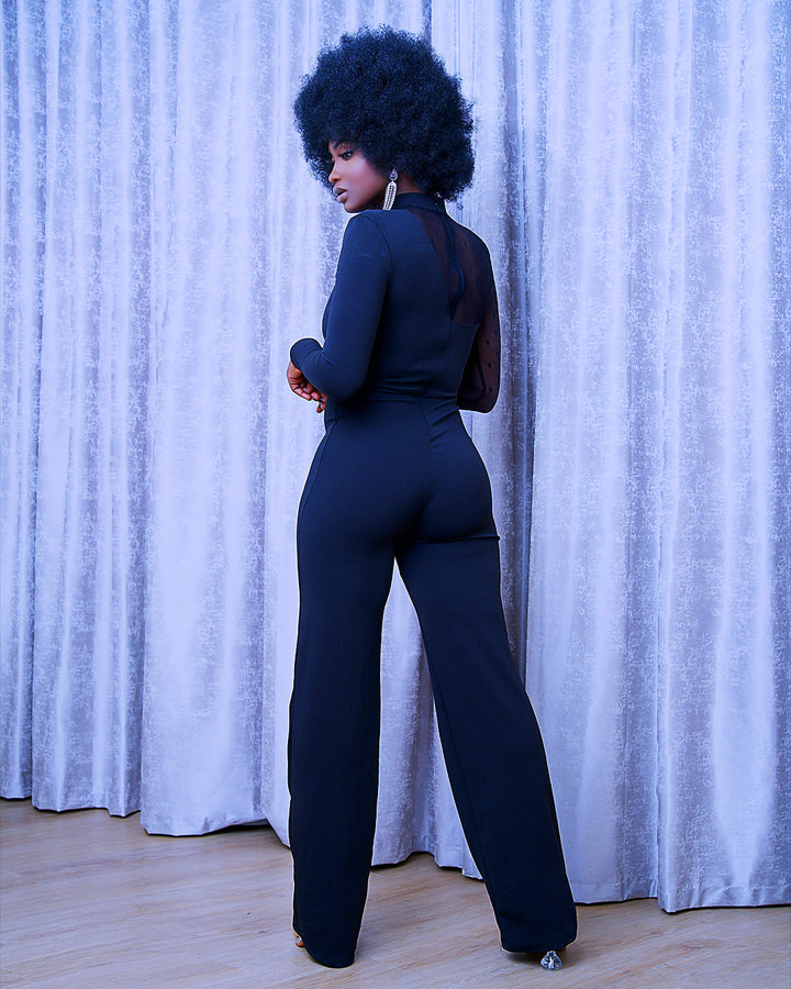 Diana Mesh Sleeve Jumpsuit || Black
