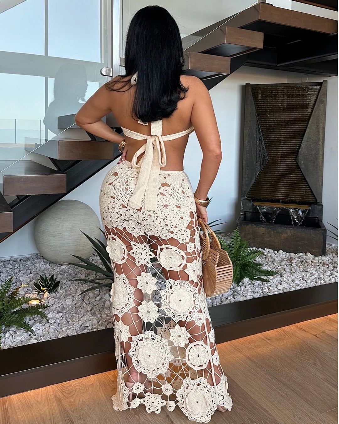 Tulum Crochet Dress Nude