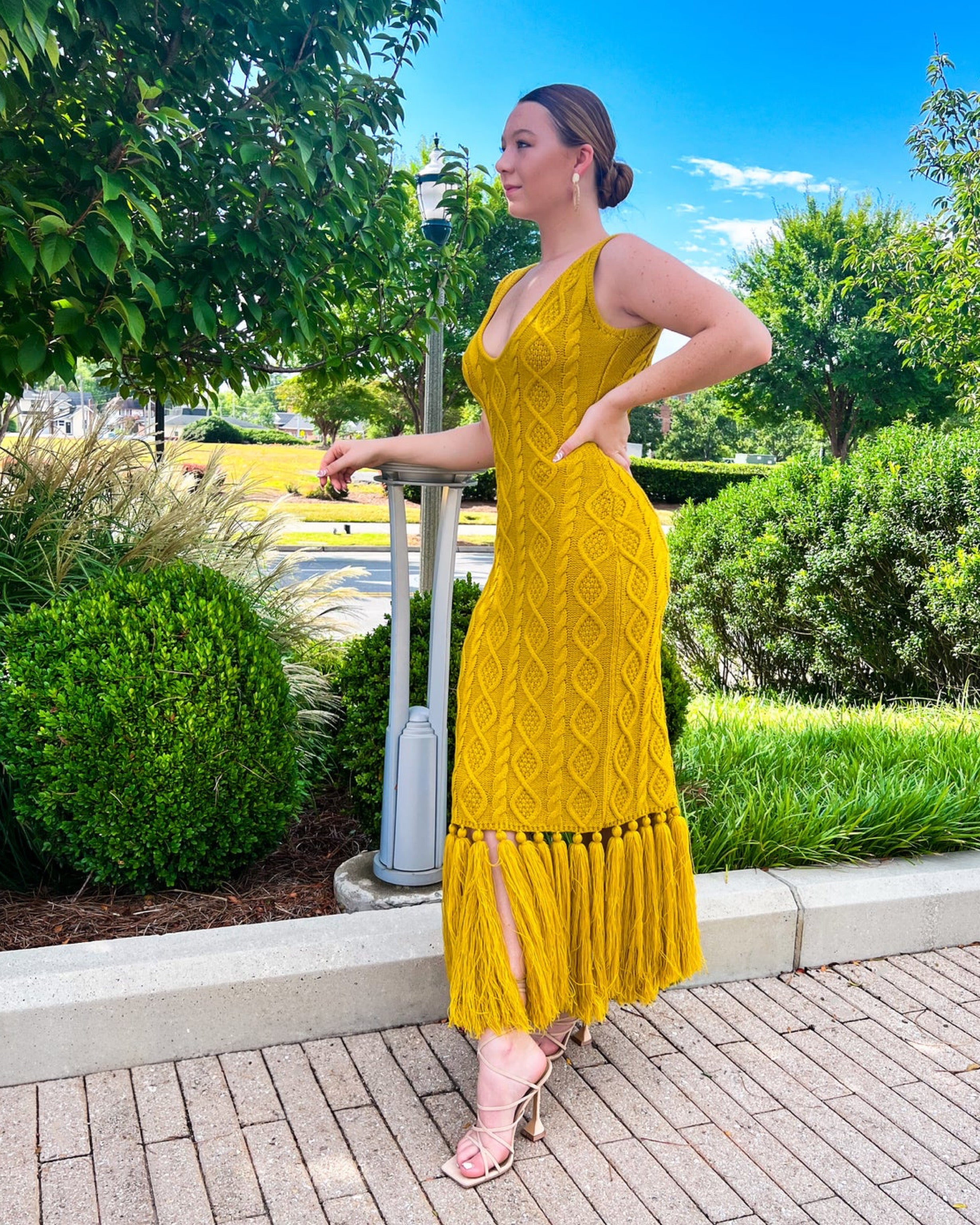 Mustard fringe hot sale dress