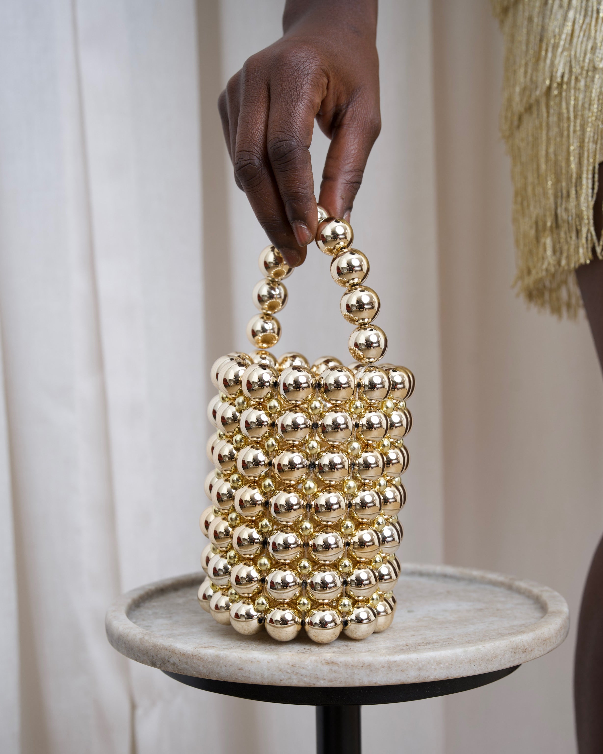 Gold beaded bag new arrivals