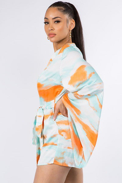 Nola Tie-Dye Romper || Orange/Mint - Rehabcouture