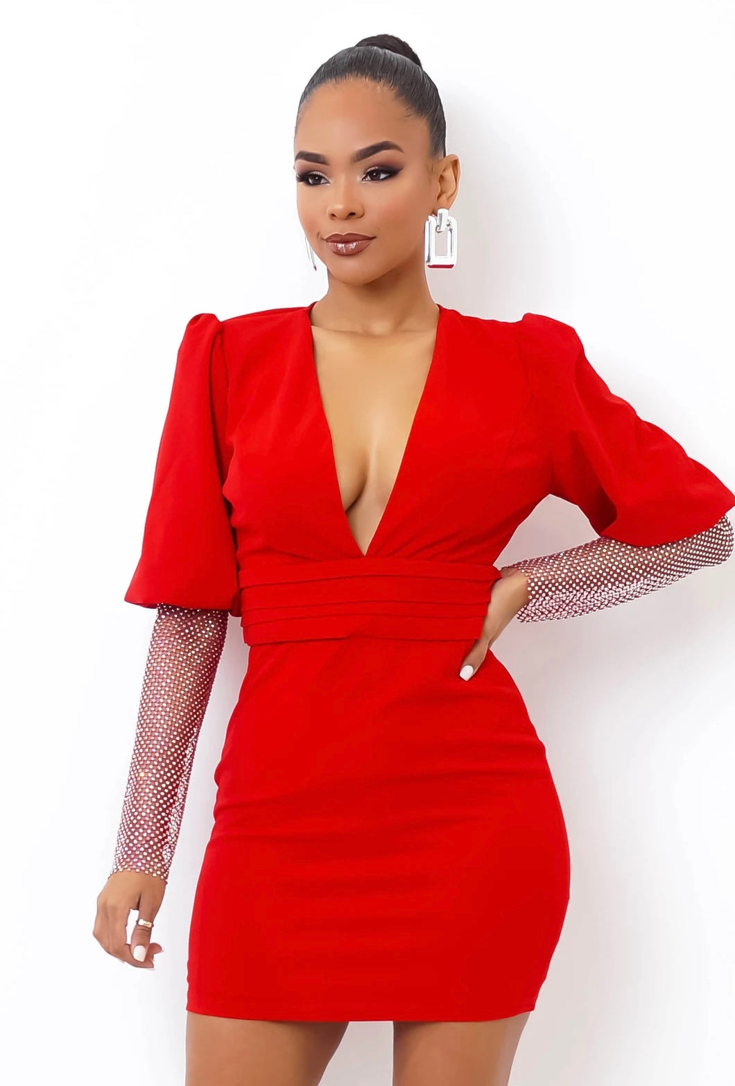 Amara Rhinestone Dress || Red - Rehabcouture