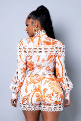 Alexandra Lace Romper || Orange - Rehabcouture