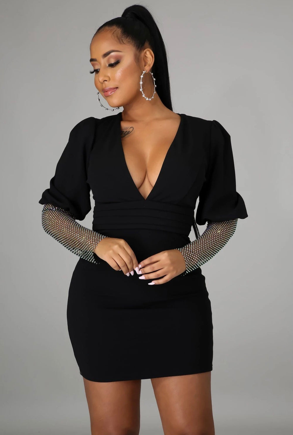 Amara Rhinestone Dress || Black - Rehabcouture