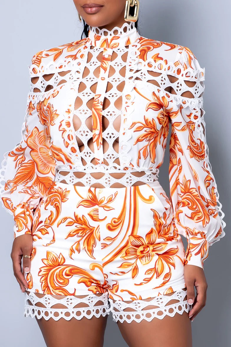 Alexandra Lace Romper || Orange - Rehabcouture