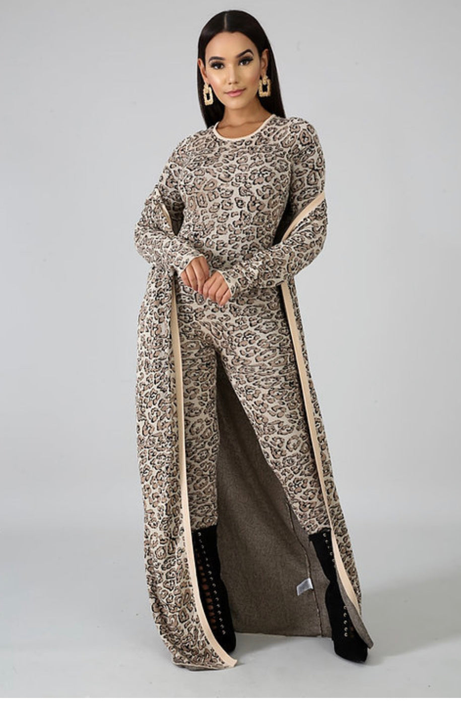 Leopard Jumpsuit Cardigan Set - Rehabcouture