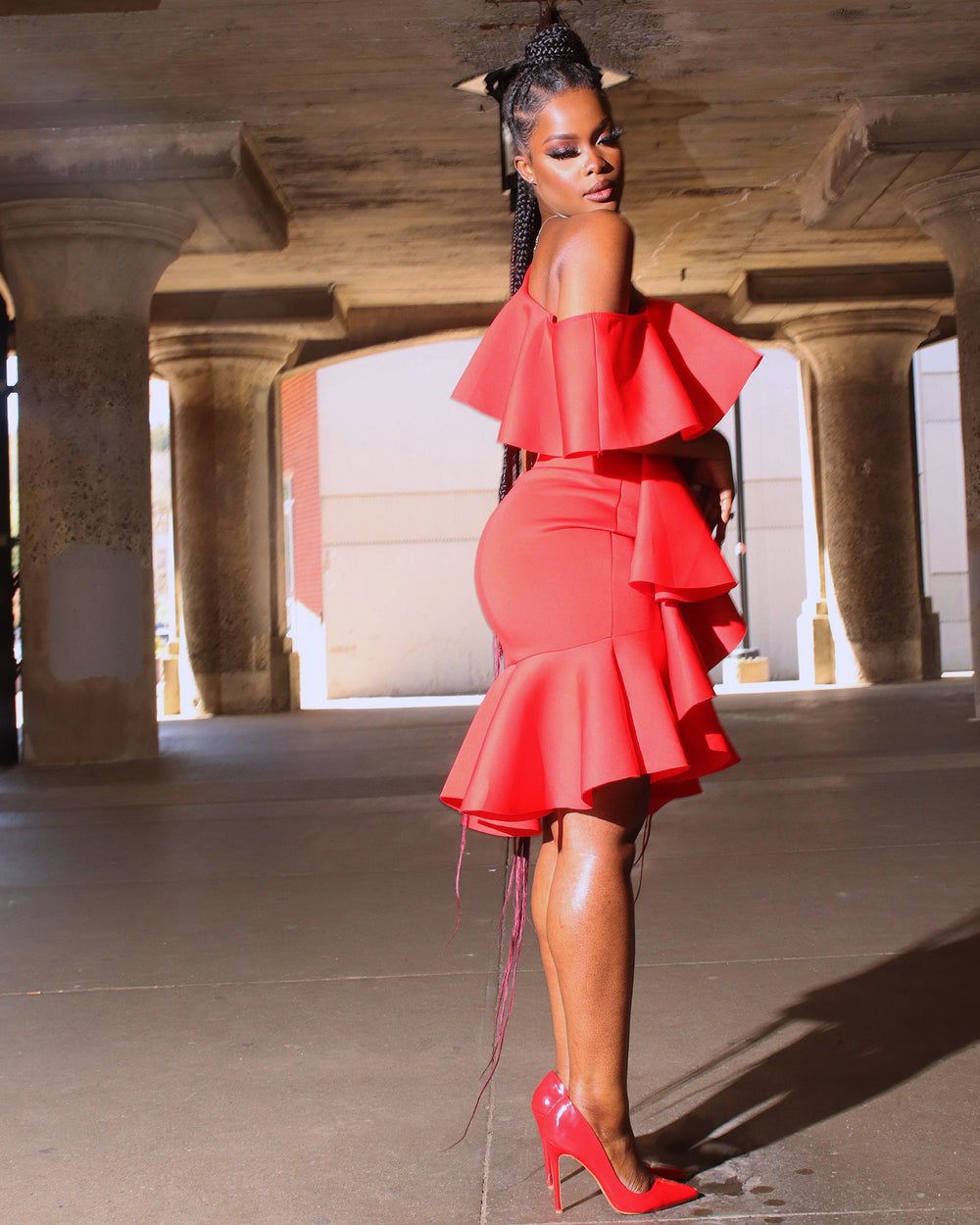 Helena Ruffle Dress || Red - Rehabcouture