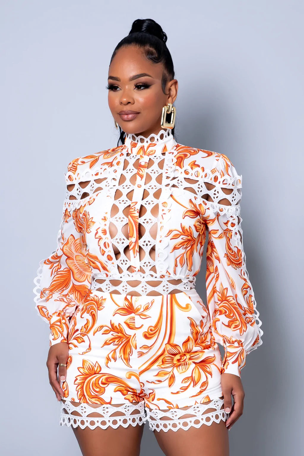 Alexandra Lace Romper || Orange - Rehabcouture