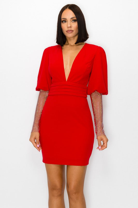 Amara Rhinestone Dress || Red - Rehabcouture