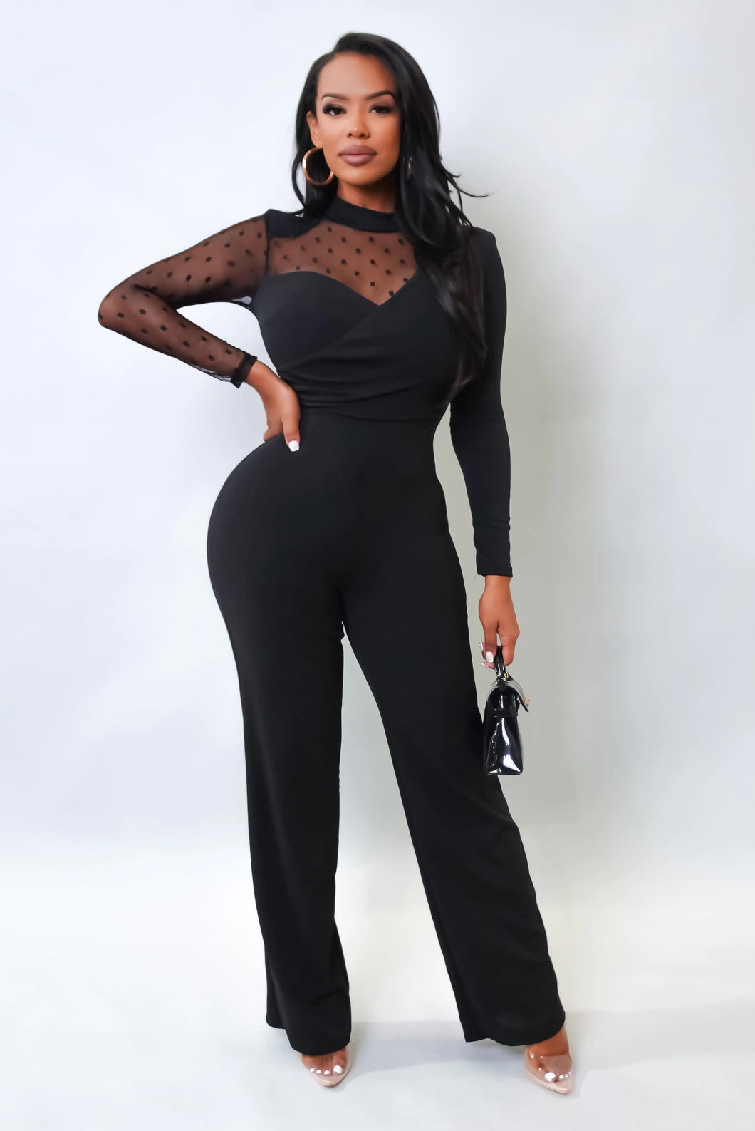 Diana Mesh Sleeve Jumpsuit || Black - Rehabcouture