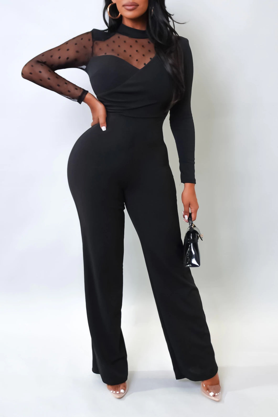 Diana Mesh Sleeve Jumpsuit || Black - Rehabcouture