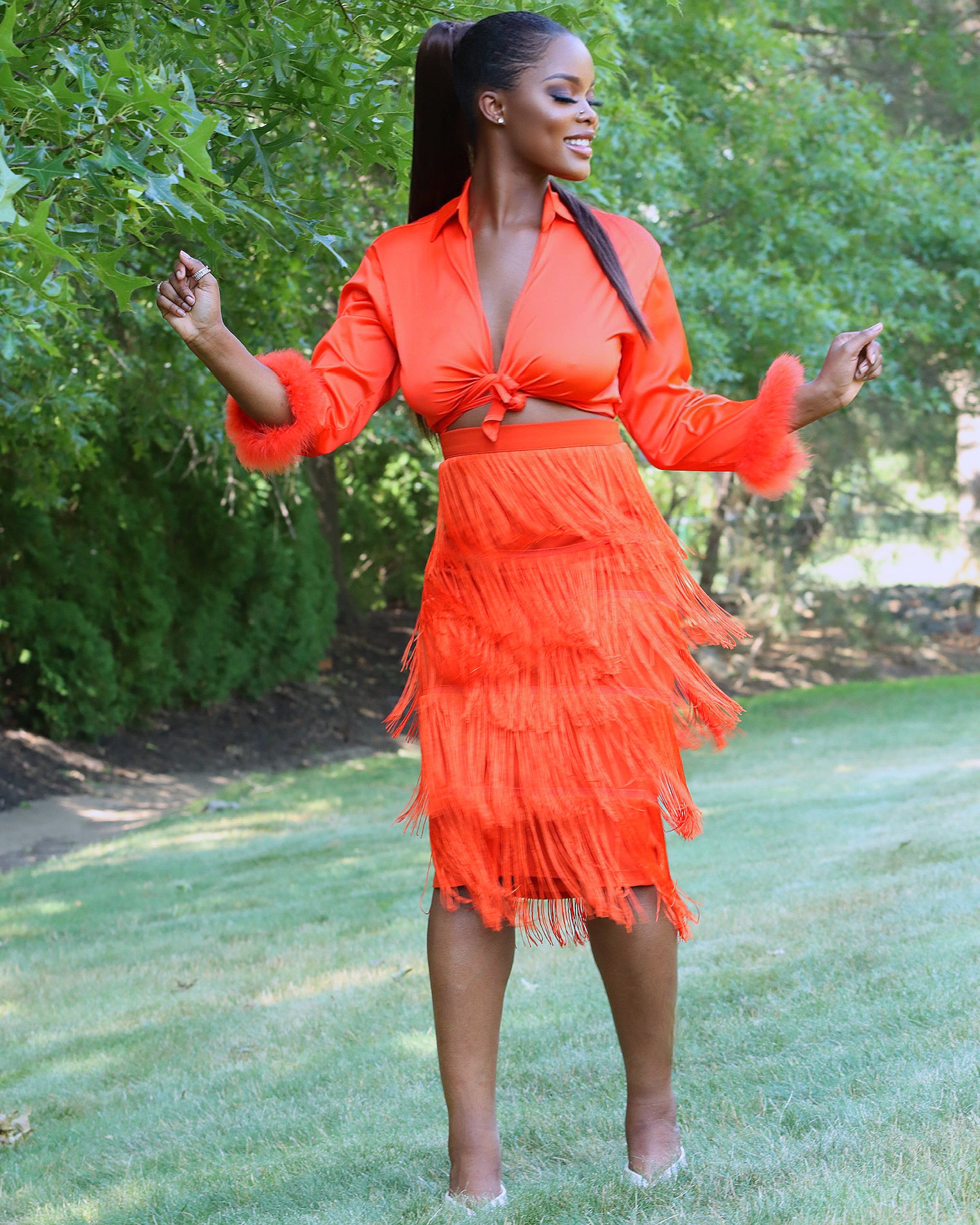 Fringe orange skirt sale