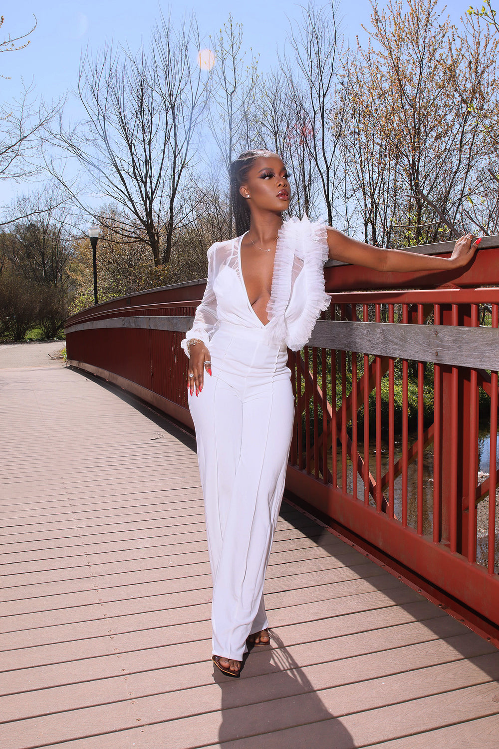 Rita Ruffle Jumpsuit || White - Rehabcouture