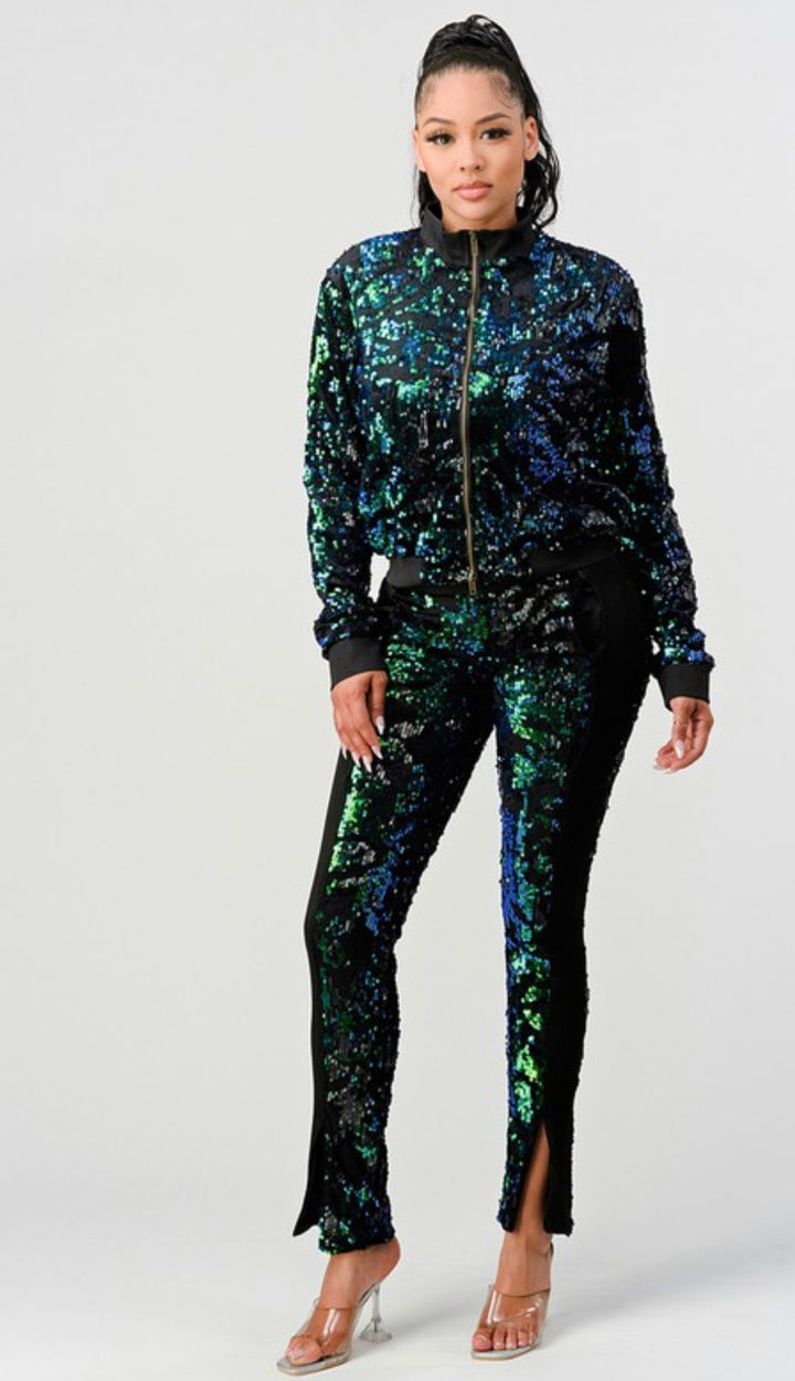 Hollywood Sequins Jogger || Green