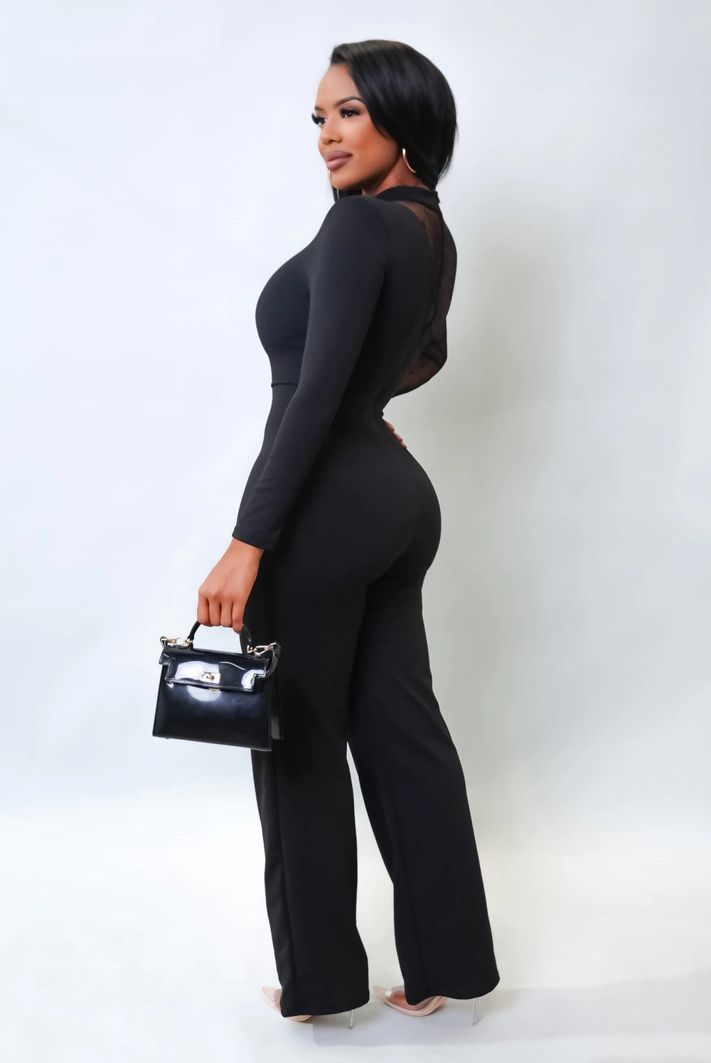 Diana Mesh Sleeve Jumpsuit || Black - Rehabcouture