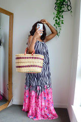 Santorini Vibes Maxi Print Dress || Black/White - Rehabcouture