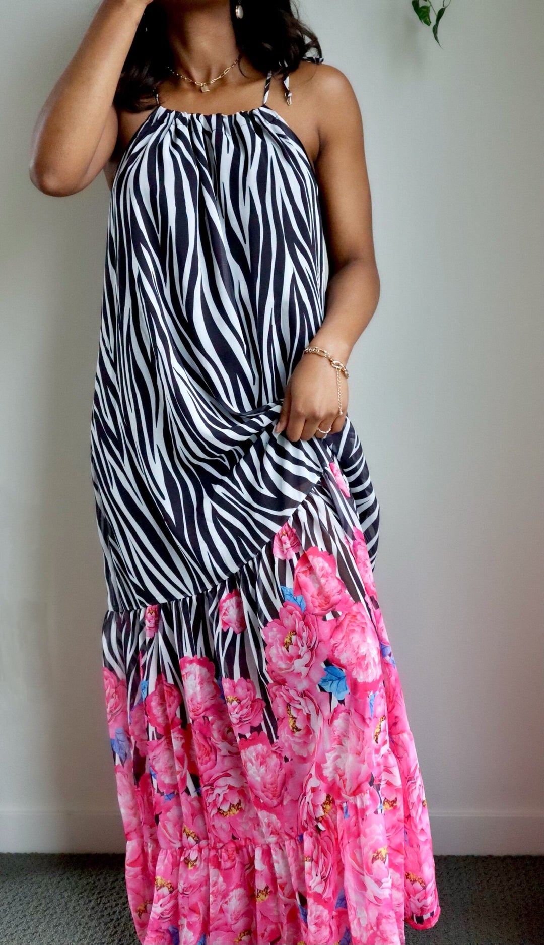 Santorini Vibes Maxi Print Dress || Black/White - Rehabcouture